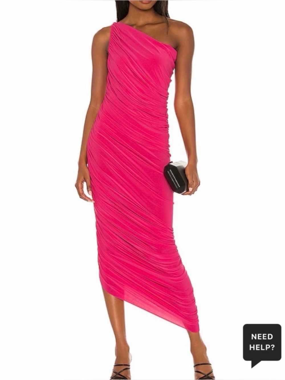 Normal Kamala Diana - One-Shoulder Ruched Midi Dress in Hot Pink (Rose)